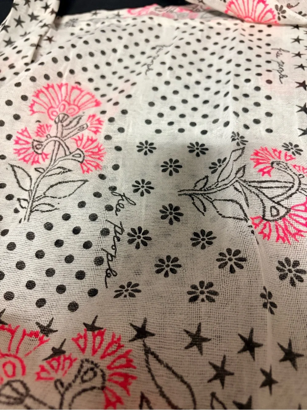 Free People Light Gray Floral & Star Print Shoulder Tote Bag - Pink Accent